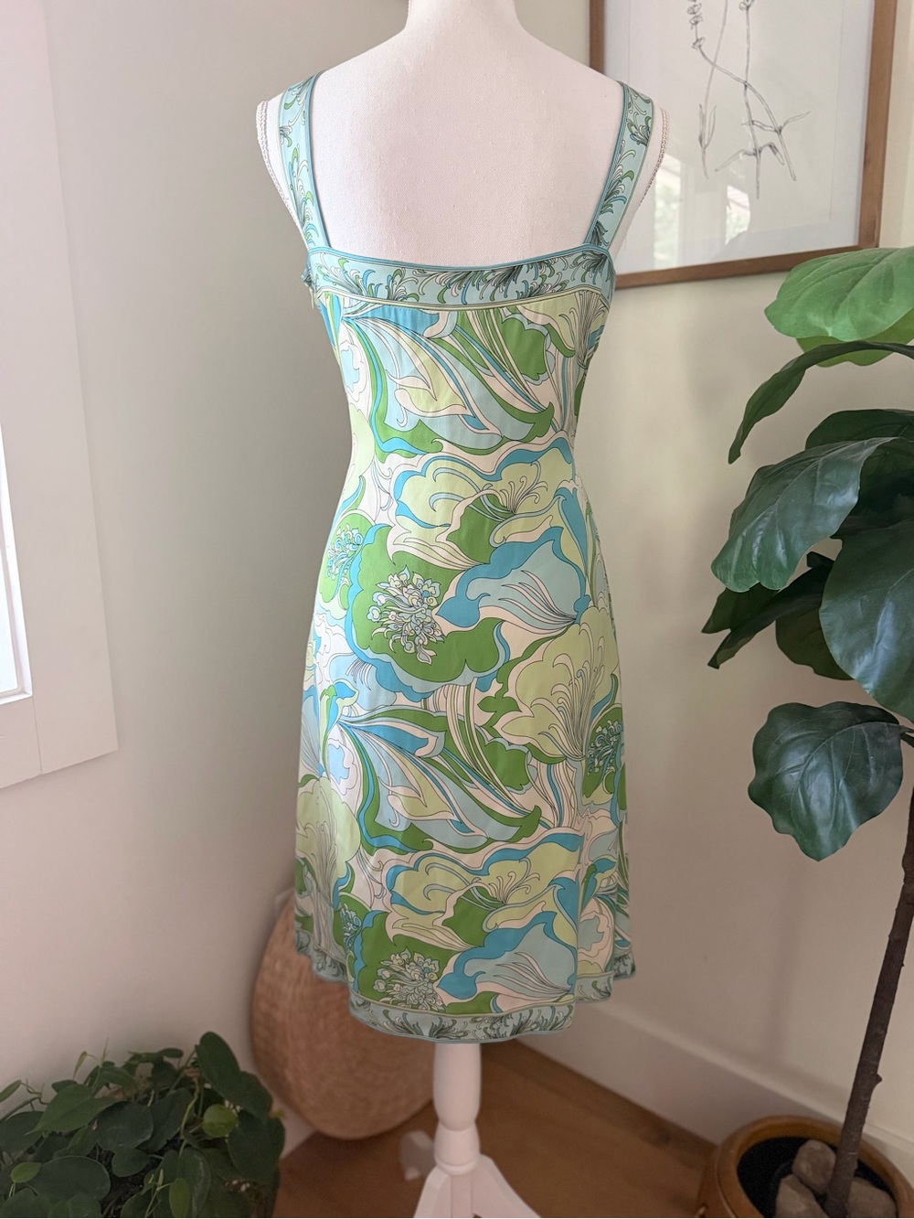 Ellie Tahari Retro Print Silk Stretch Knee Length Dress Size 10 - Picture 3 of 8